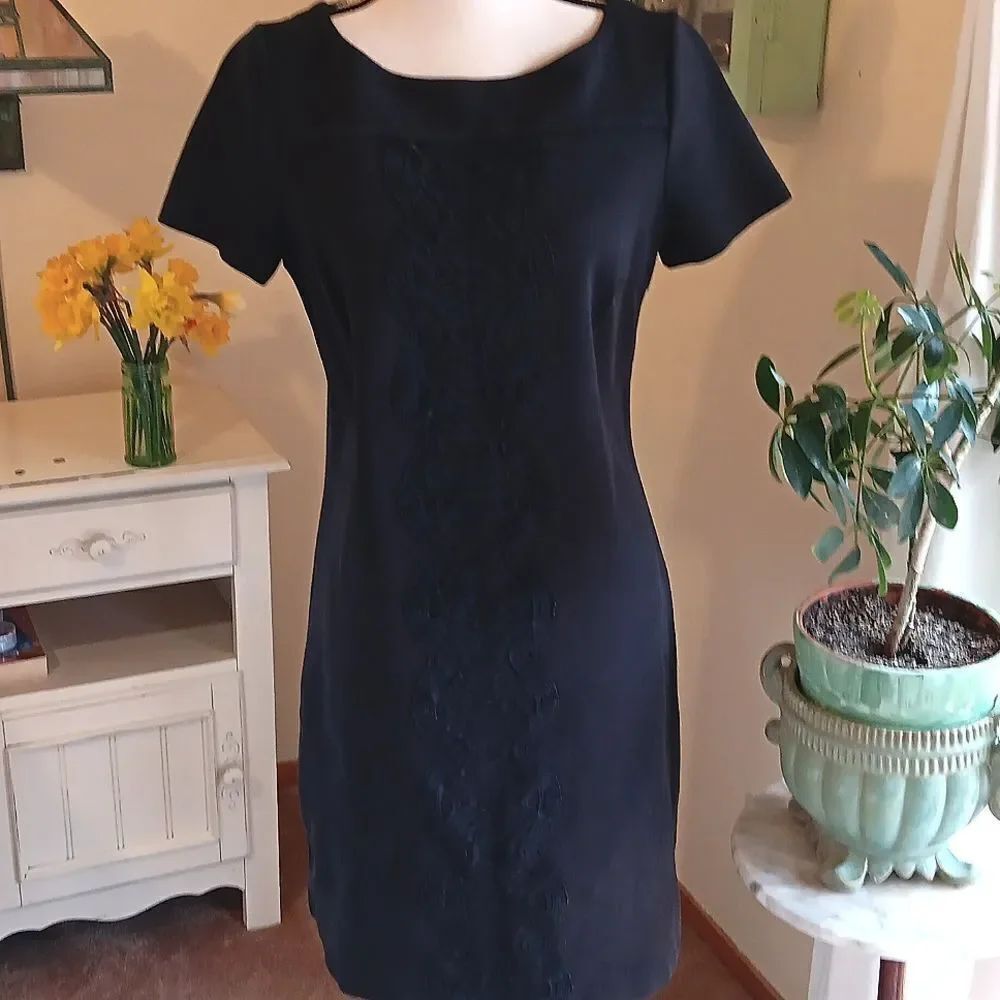 Boden Black Knit Dress With Textured Trim Whimsigoth, Career, Professional